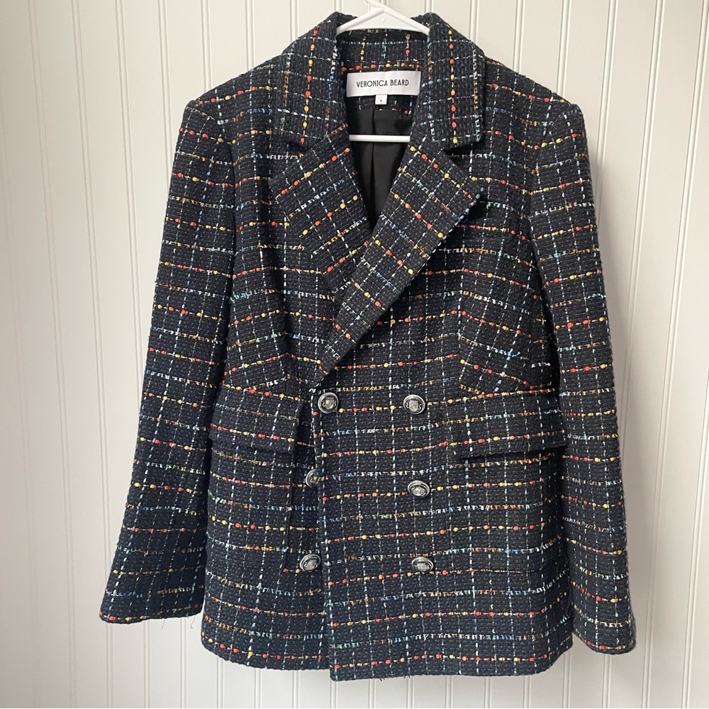 Veronica Beard Rumer Dickey Tweed Jacket Coat Navy Multi Blue Size 8